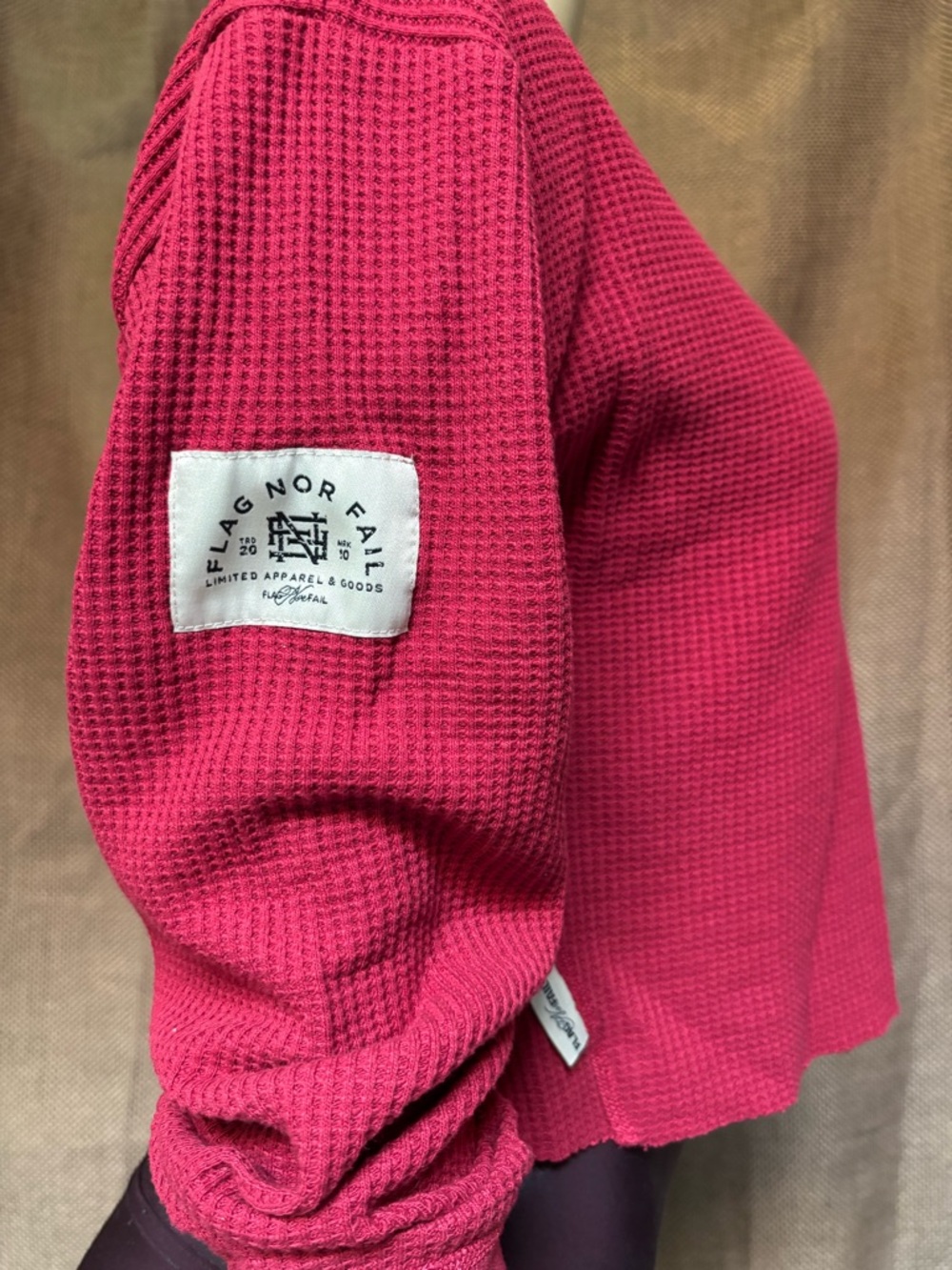 Flag Nor Fail Sz LG Raspberry Waffle Knit Long Sleeve Cropped